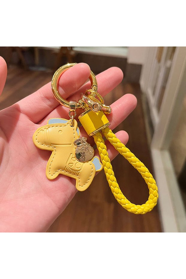 YELLOW 1 Piece Pu Leather Horse-Shaped Keychain - Vibrant Orange and Blue Color Scheme, Woven Rope a