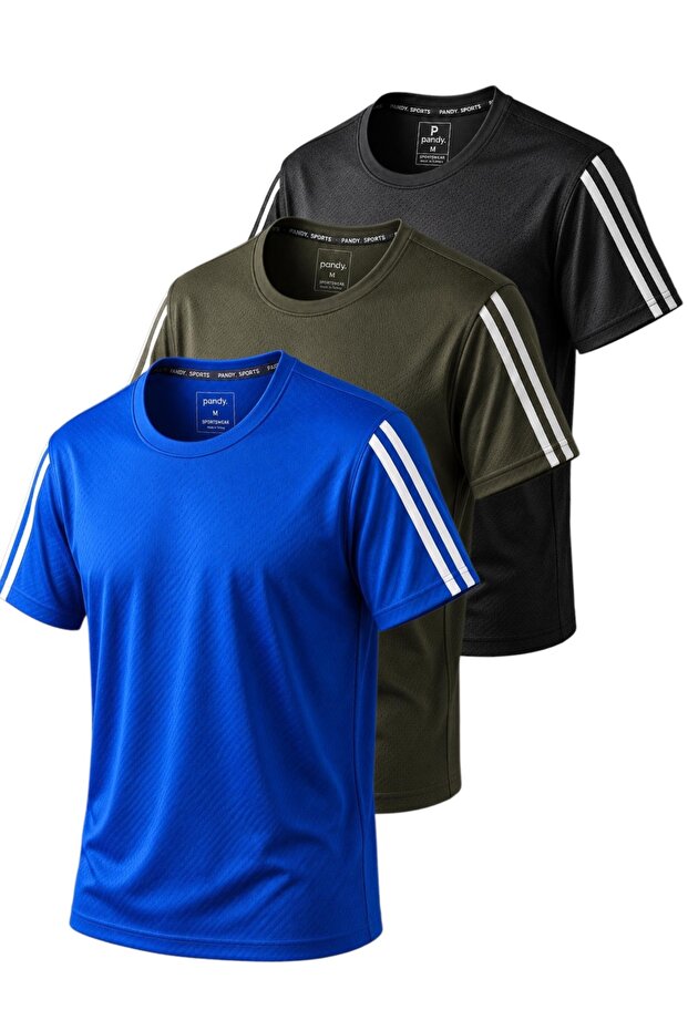 3-Piece Sleeve Stripe Quick Dry Breathable Fabric Sports T-Shirt