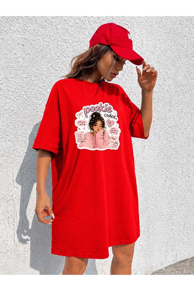 Women's Extra Long Oversize Soft Girl Figure Printed T-Shirt