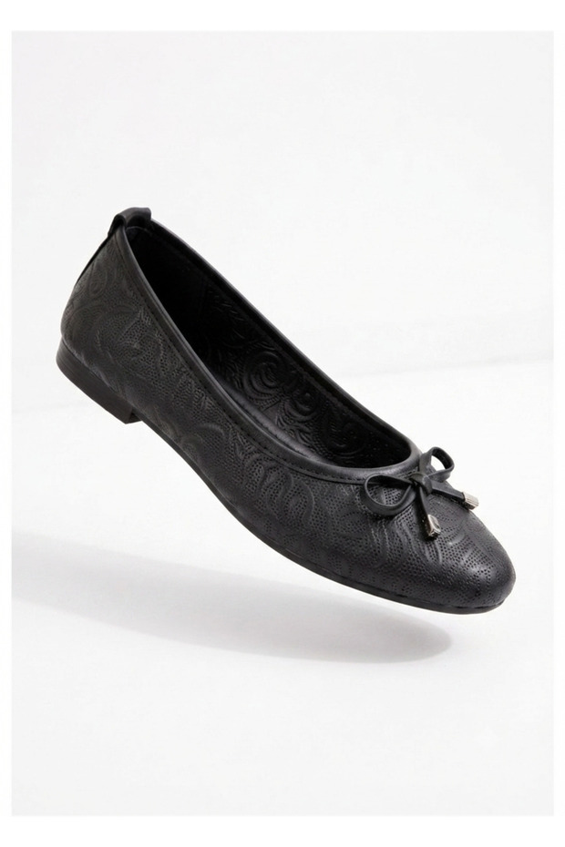 Jnues Black Genuine Leather Orthopedic Ballerinas