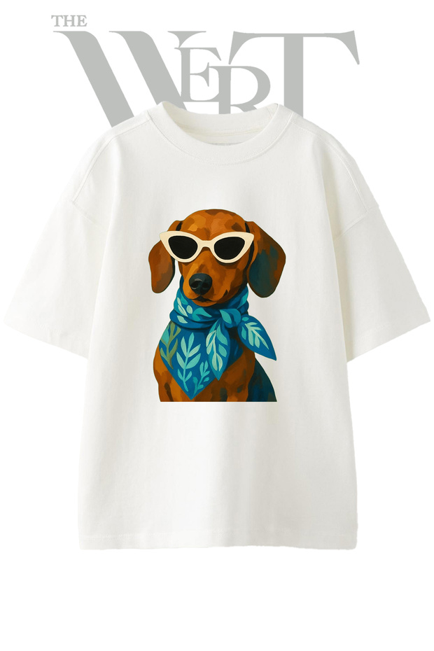 Dachshund Art Design Printed Unisex White Oversize T-Shirt