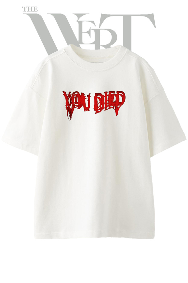 You Died Design Printed Unisex White Oversize T-Shirt
