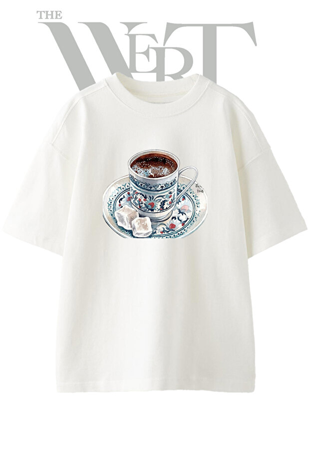 Turkish Coffee Turkish Delight Design Printed Unisex White Oversize T-Shirt