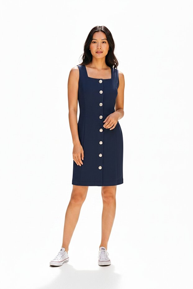 Square Neck Button Dress