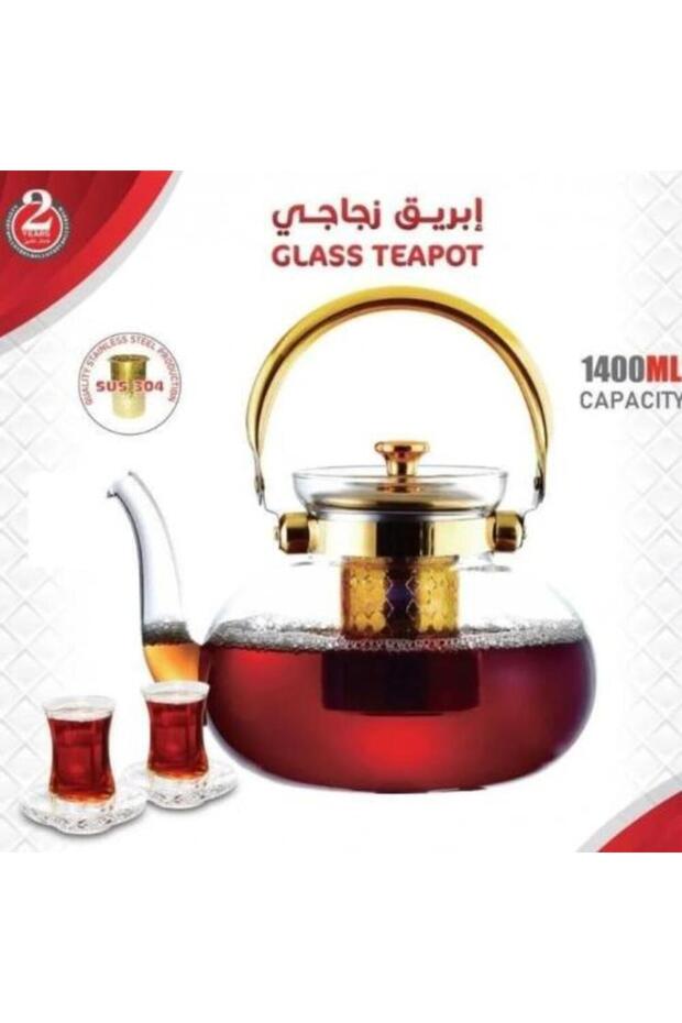إبريق زجاجي مع مصفاة فولاذية، إبريق شفاف سعة 1400 مل، موديل Dlc-36234