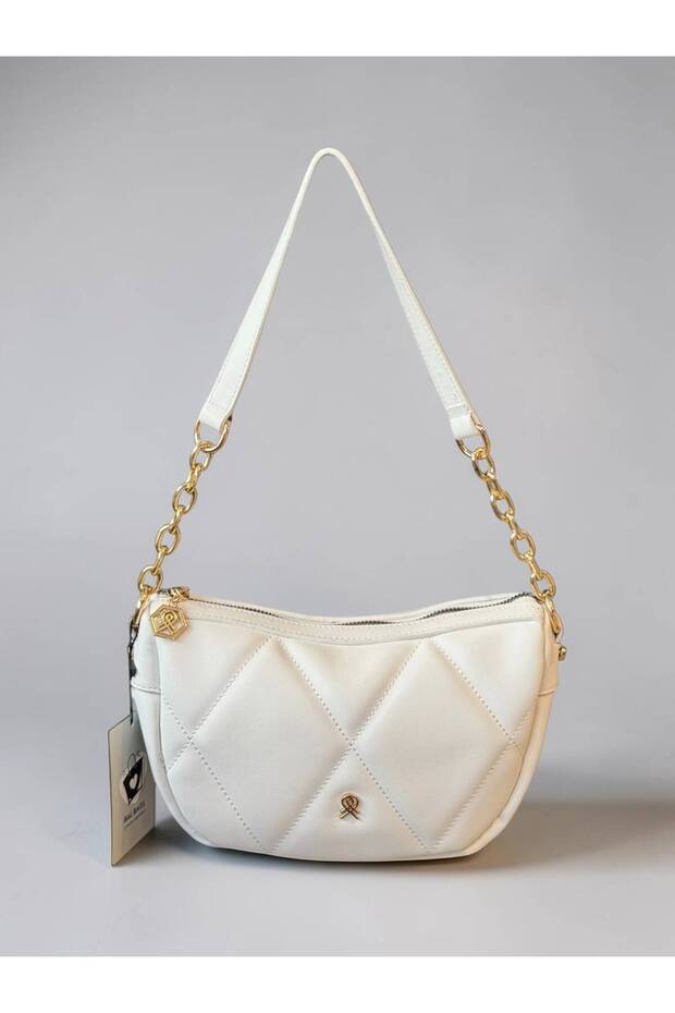 Women's Quality Chain Detailed Baguette and Cross Shoulder Bag