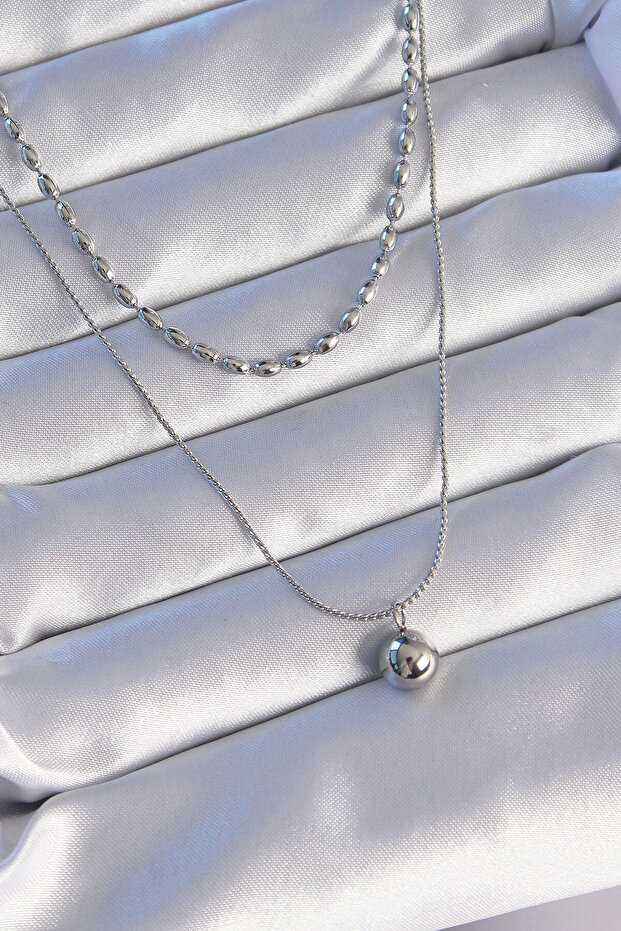 316L Steel Double Chain Silver Color Ball Model Necklace