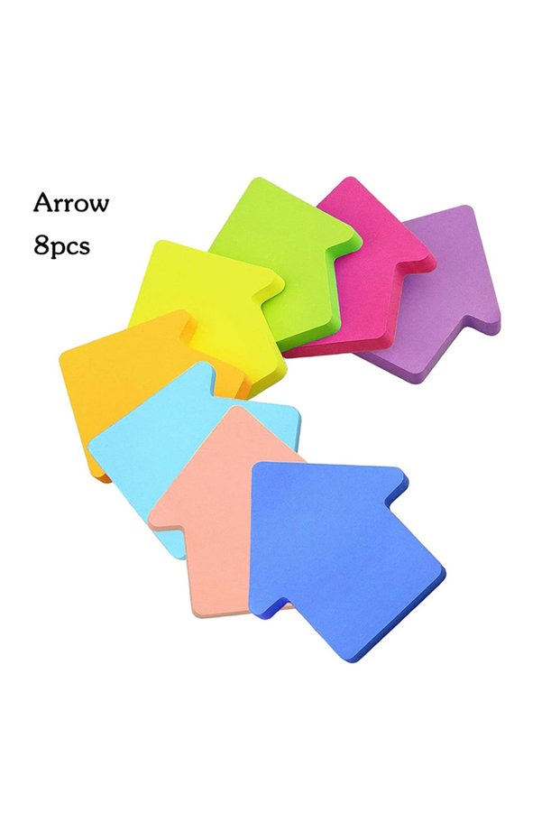 Arrows 8 pcs Set of 8 Brightly Colored Self-Adhesive Sticky Notes Featuring Bubbles, Arrows, and He