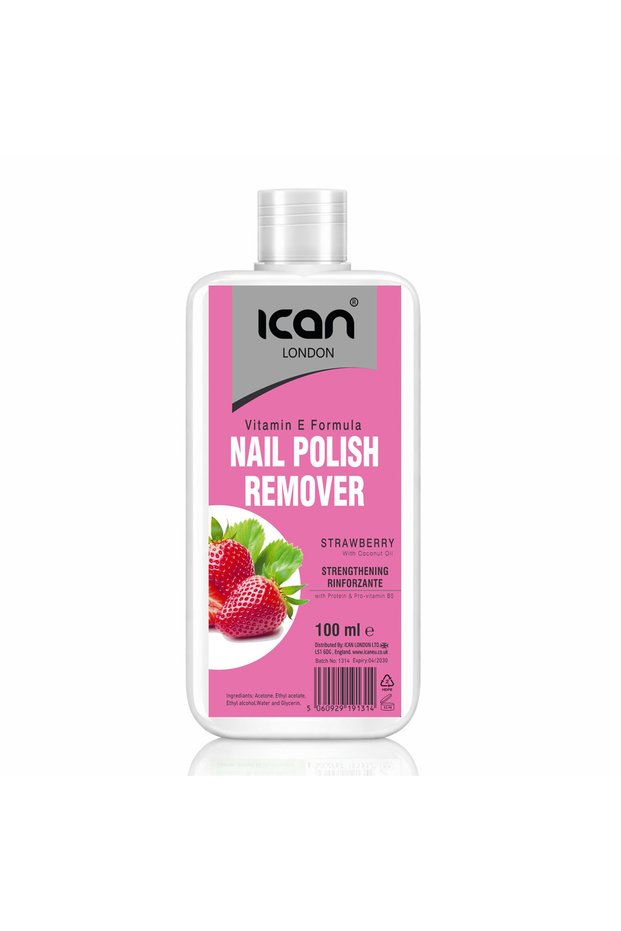 Strawberry Nail Polish Remover 100ml with Vitamin E – Acetone-Based Nail Polish Remover for Natural, Artificial & Gel Nails