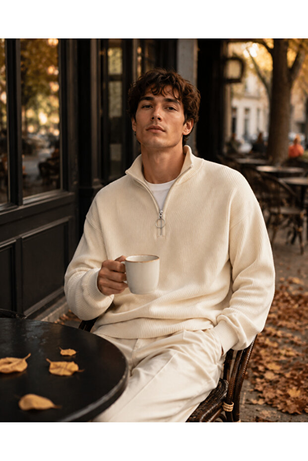 Men's Premium Half-Zip Ribbed Knit Sweater