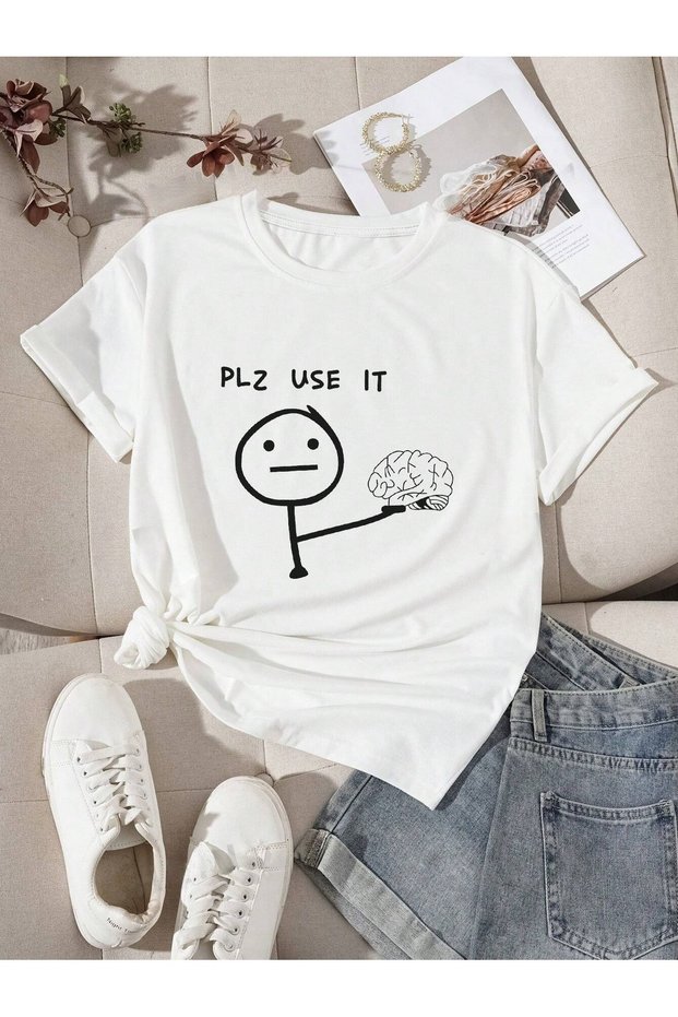 Unisex White Plz Use It Printed Oversize T-Shirt