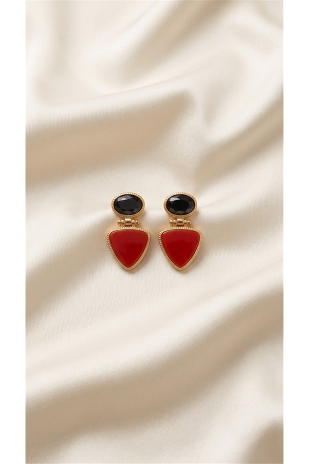 Red Black Stone Geometric Dangle Earrings