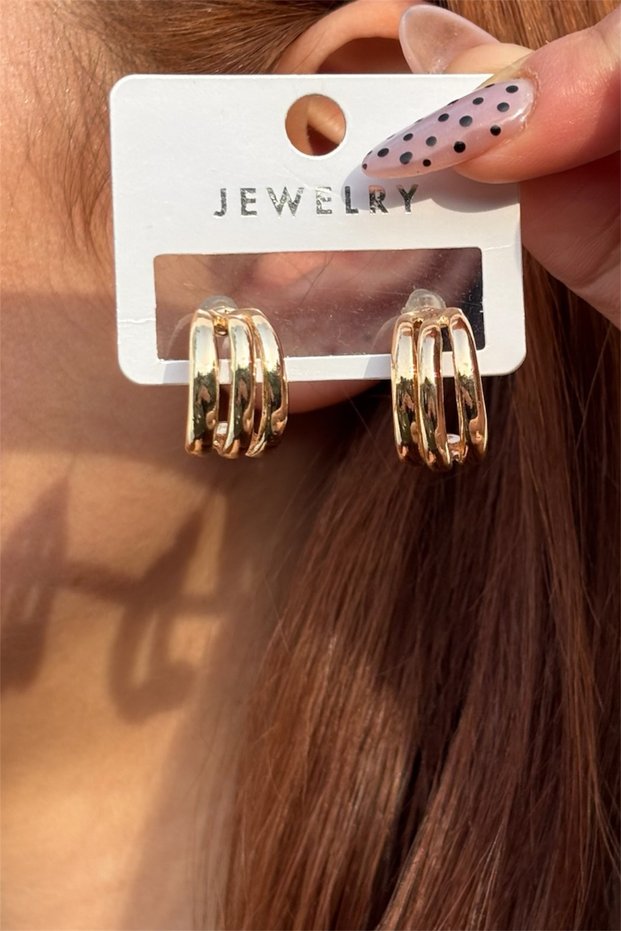 Gold Color Triple Hoop Women's Earrings