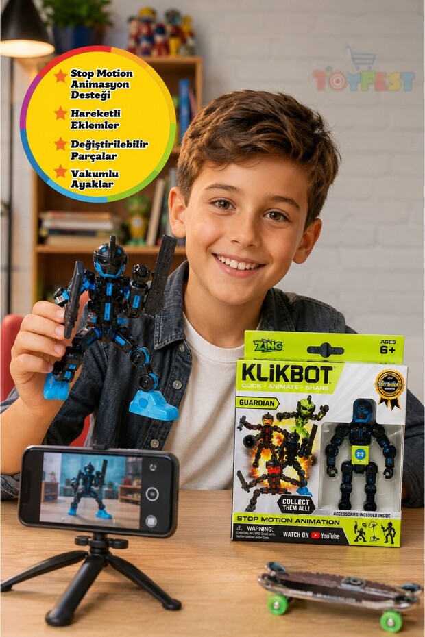 Klikbot Guardian Blue Action Figure Stop Motion Animation Toy Steam 6+ Barrage - 13 cm