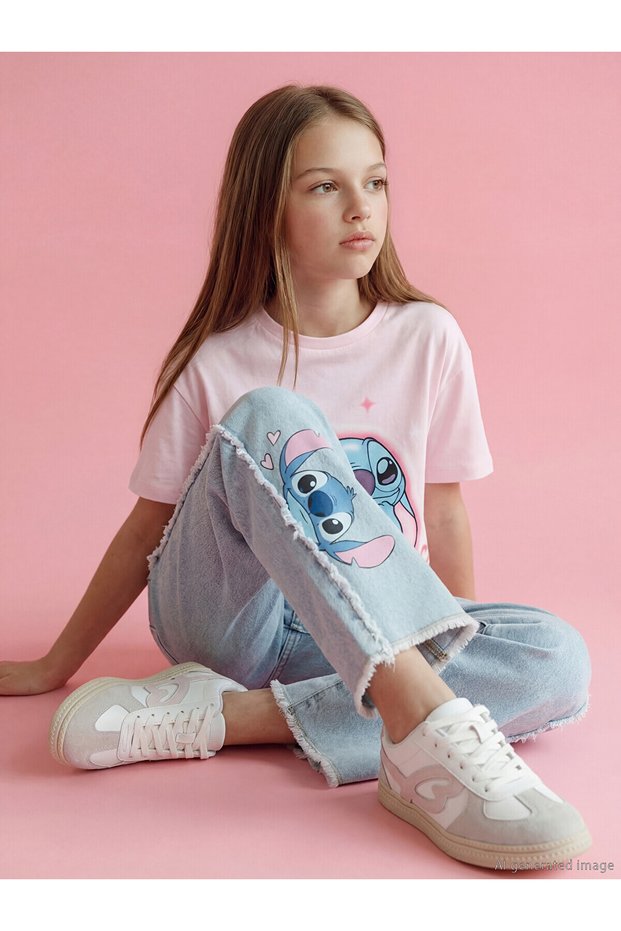 Two Mt Shop Quality Lcw Kids Blue Wideleg Stitch Printed Girls' Jean Pants