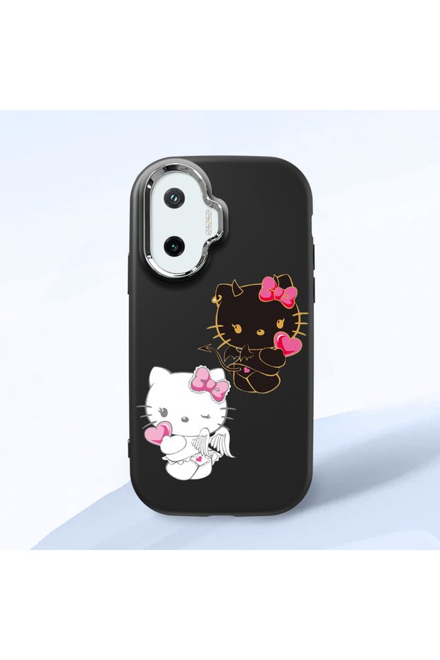 Poco F7 Compatible Case Camera Protector Black Silicone Couple Phone Case Kitty Patterned