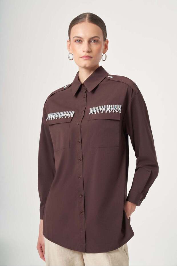 Women's Stone Detail Shirt Brown 31438