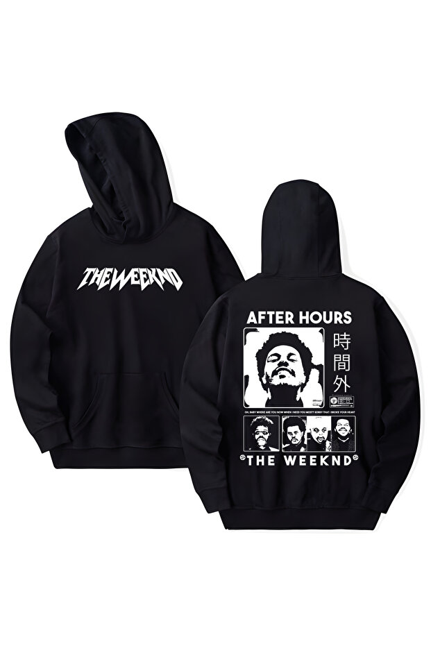The Weeknd Printed Cotton Long Sleeve Hooded Sweatshirt with 3 Yarns