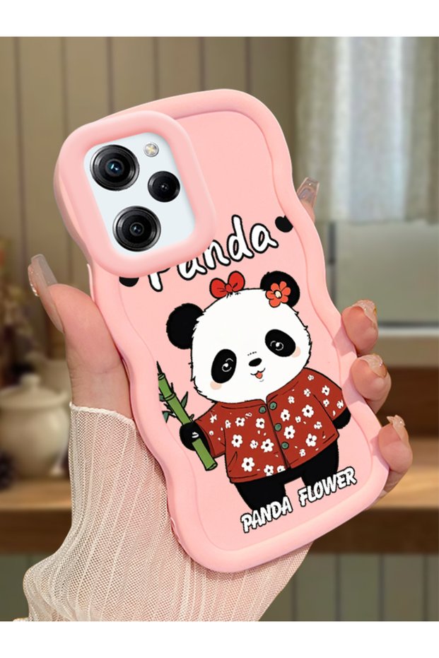 Poco X5 Pro 5g Compatible Case Camera Protector Pink Silicone Couple Phone Case Panda Pattern