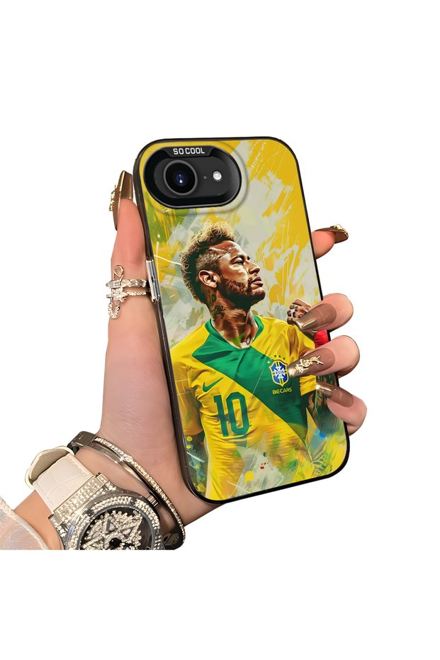 iPhone 17E Compatible Silicone Edge Hard Back Case Couple Phone Case with Neymar Pattern