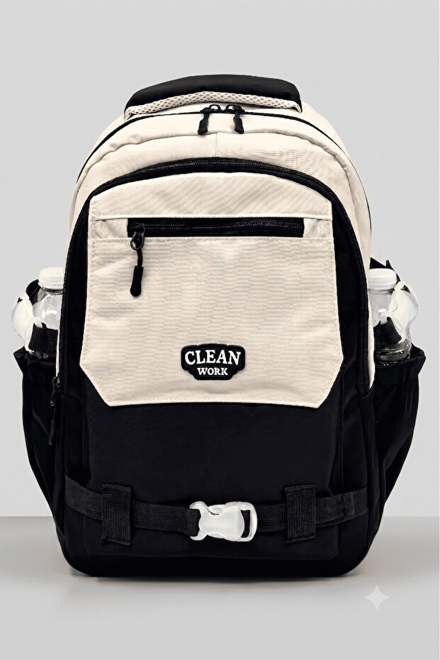 Water Resistant Satin Fabric Horizontal Column Detailed Unisex Multi-Compartment Middle School, High School School Backpack Travel Bag