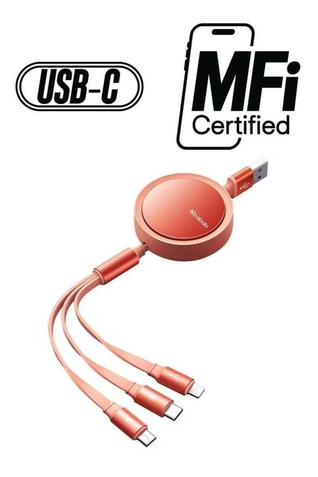 CA-7252 3in1 Retractable USB Cable Orange