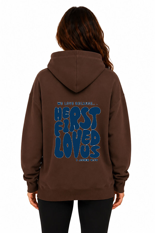 First Love Back Printed Hooded 2 Thread Raster Printed Sweatshirt