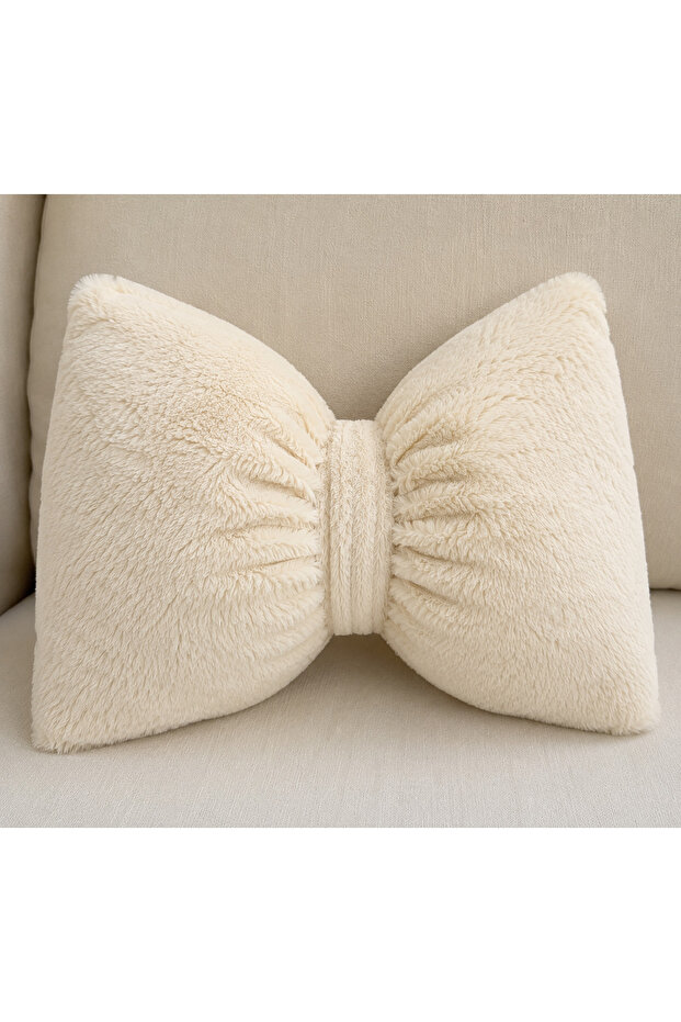 Dedse Plush Bowknot Pillow Decorative Furry Throw Pillow for Sofa and Bedroom