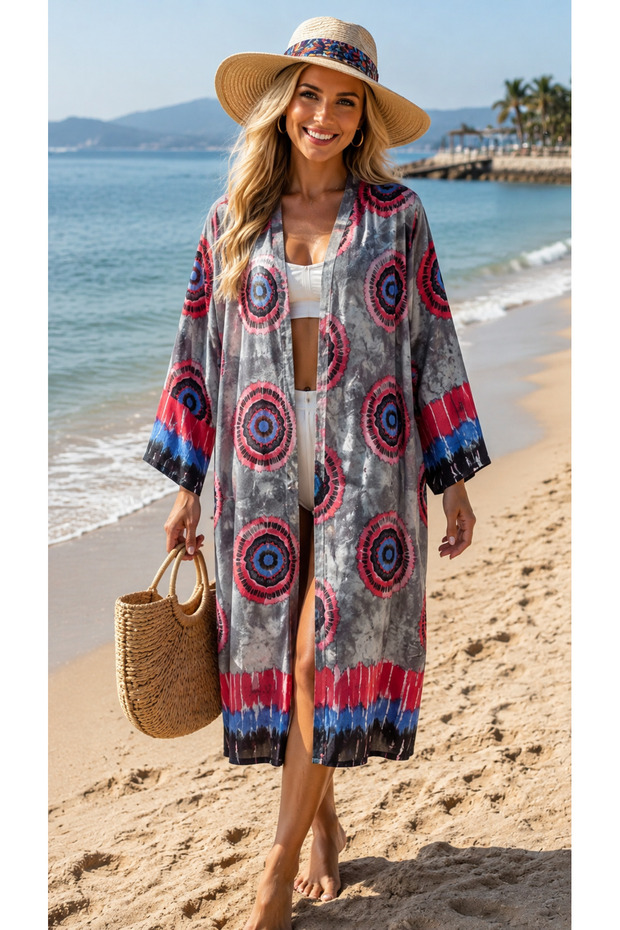 Trendy Ethnic Pattern Woven Viscose Belted Kimono