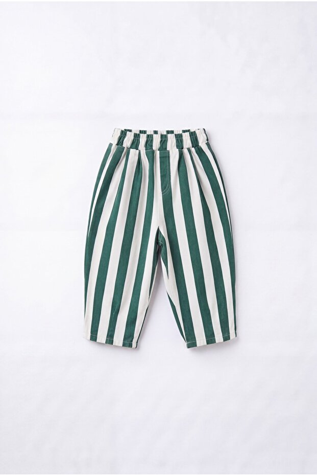Children's Green and White Striped Elastic Waist Pants