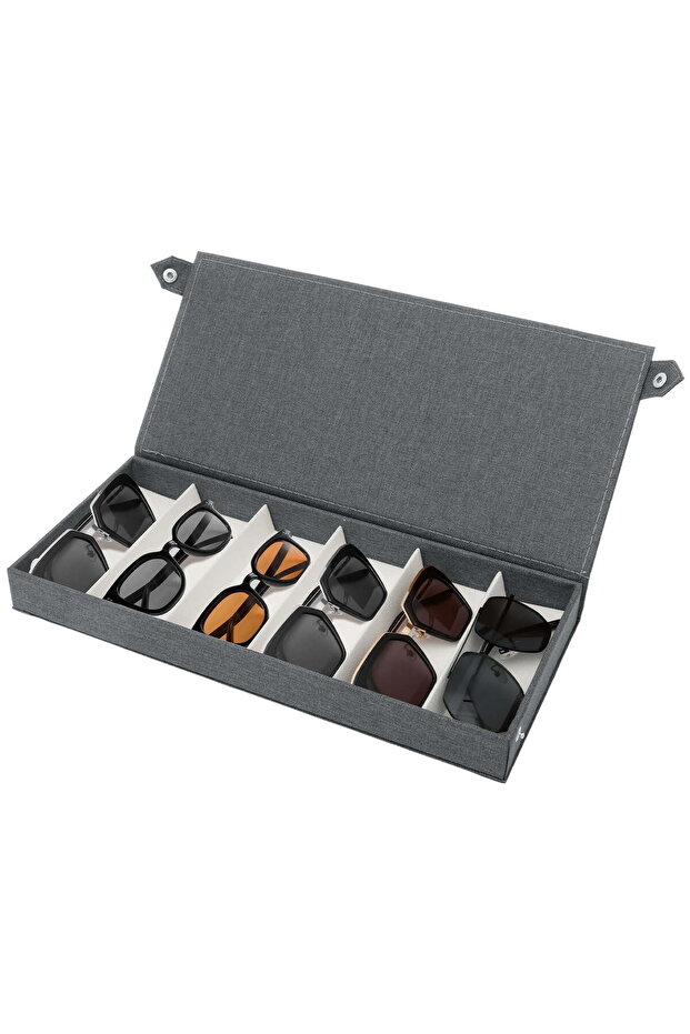 6-Compartment Sunglasses Storage Box, Eyeglass Display Box, Multi-Functional Eyeglass Case and Collection Box, Stores Watches, Jewelry, Small Items
