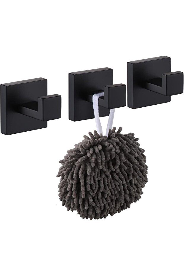 Self-adhesive towel hooks - 3-pack - Screw mounting - Stainless steel - Suitable for walls and doors - Coat rack hooks