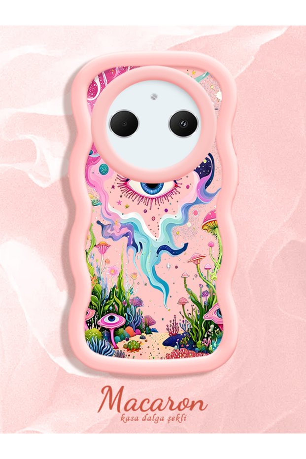 Redmi A3 Pro Compatible Colorful Psychedelic Eye Mushroom Drawing Flat Print Case