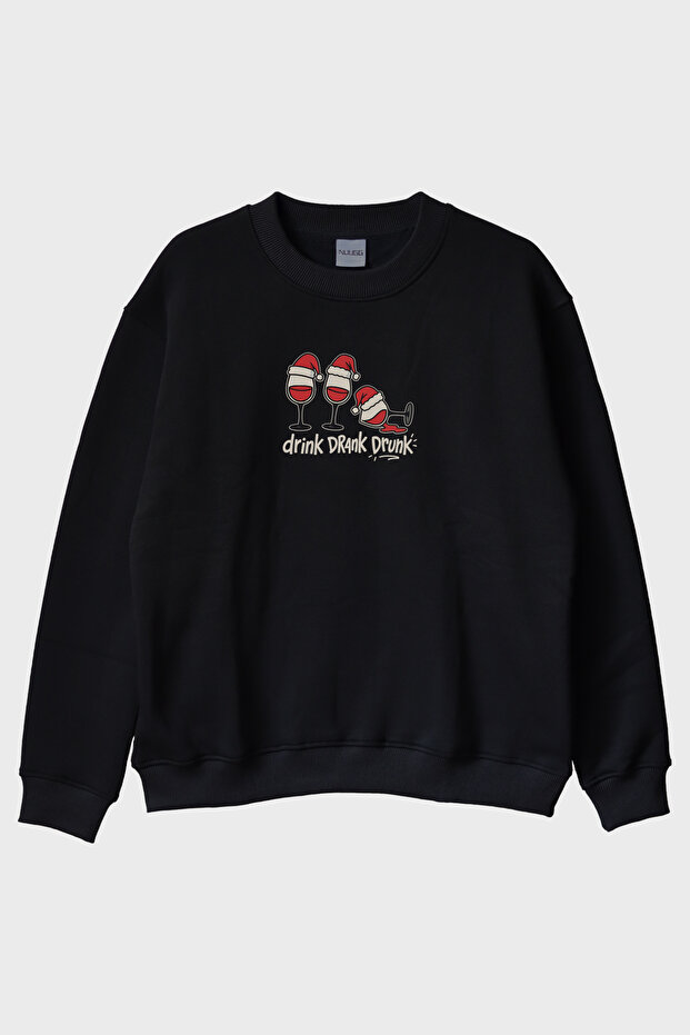 Drink Drank Drunk Black Crew Neck Sweatshirt