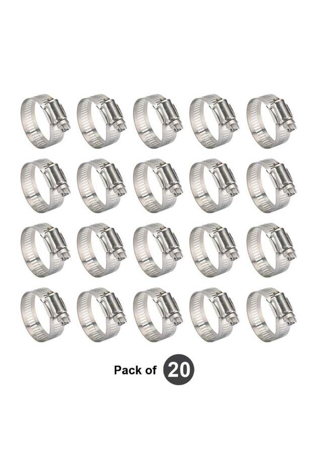 Stainless Steel Hose Clamps, Adjustable Worm Drive (Pack-Of 20, 18-25mm)