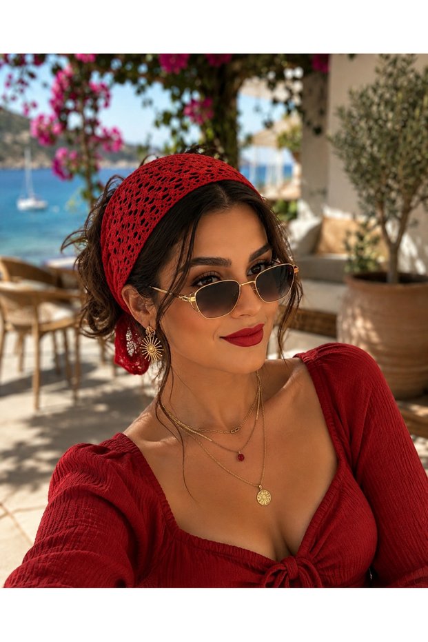 Bohemian Knitwear Knitted Women's Bandana Red Color (Color Options Available)