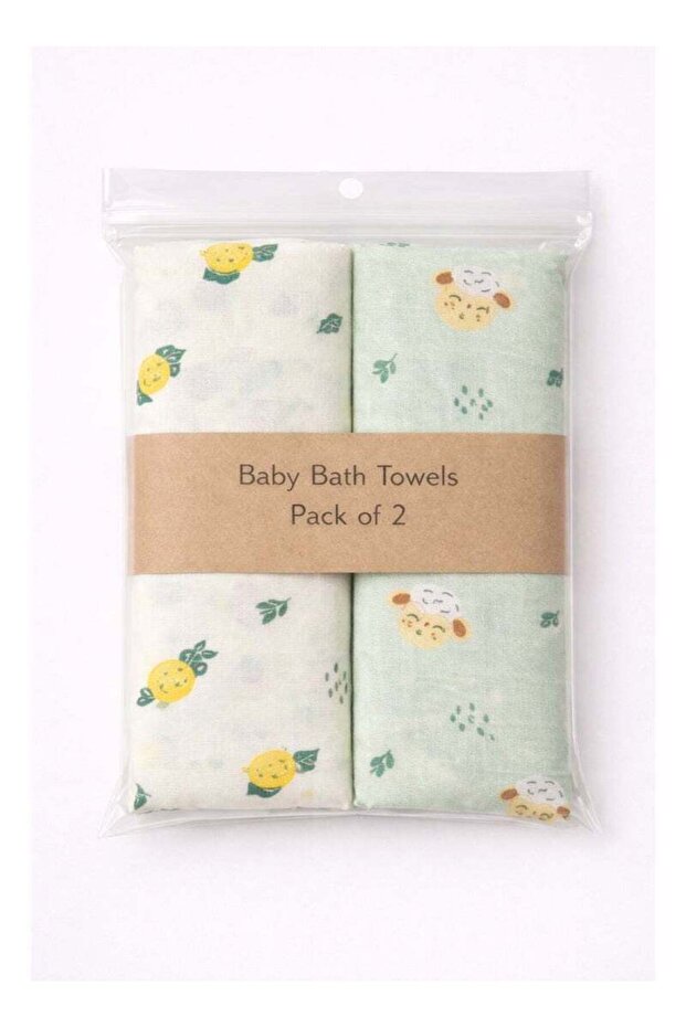 Pack of 2 - Muslin Bath Towel - Soft Cotton Absorbent, Multicolor and Multi Design Print (75x150 cm)