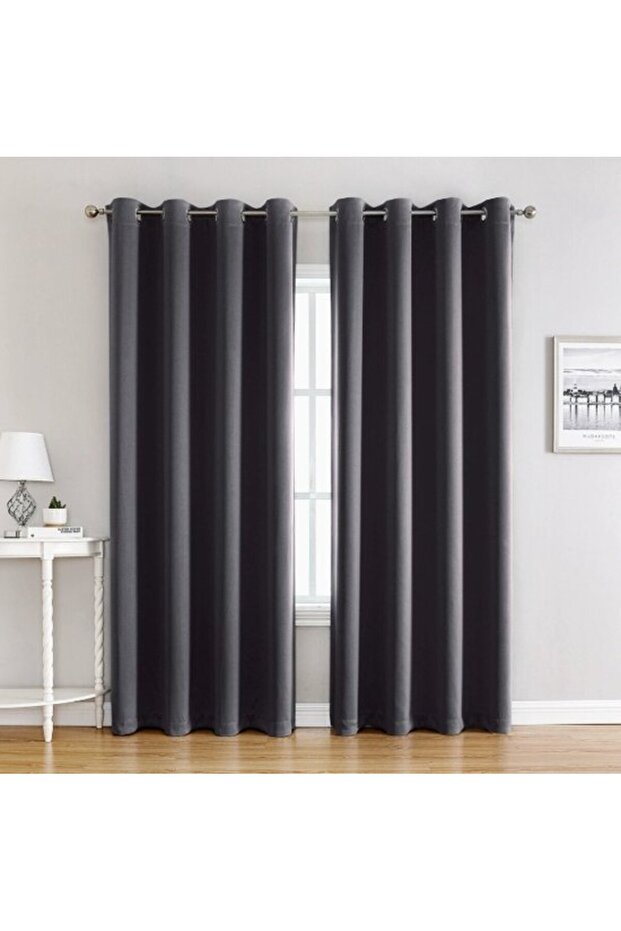 Dark gray blackout curtains - with hanging rings - single-panel thermal curtains suitable for bedrooms/offices - 100x250 cm
