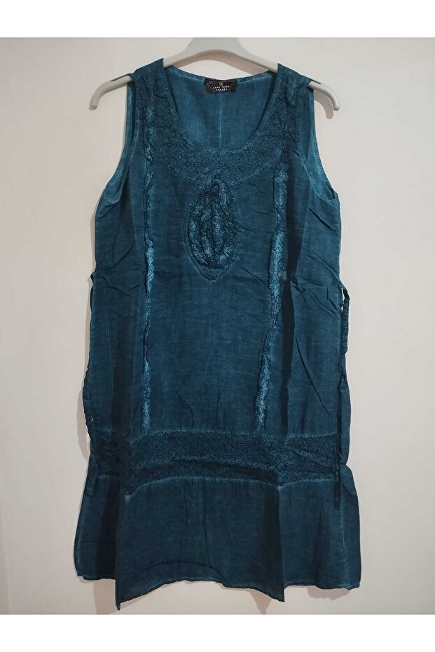 Authentic, Double Layer, No Lycra, 100% Washed, Stonewashed, Pure Cotton, Solid Color, Sleeveless Dress