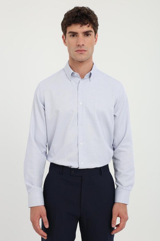 Men's Regular Fit Button-Down Collar Long Sleeve Blue Shirt