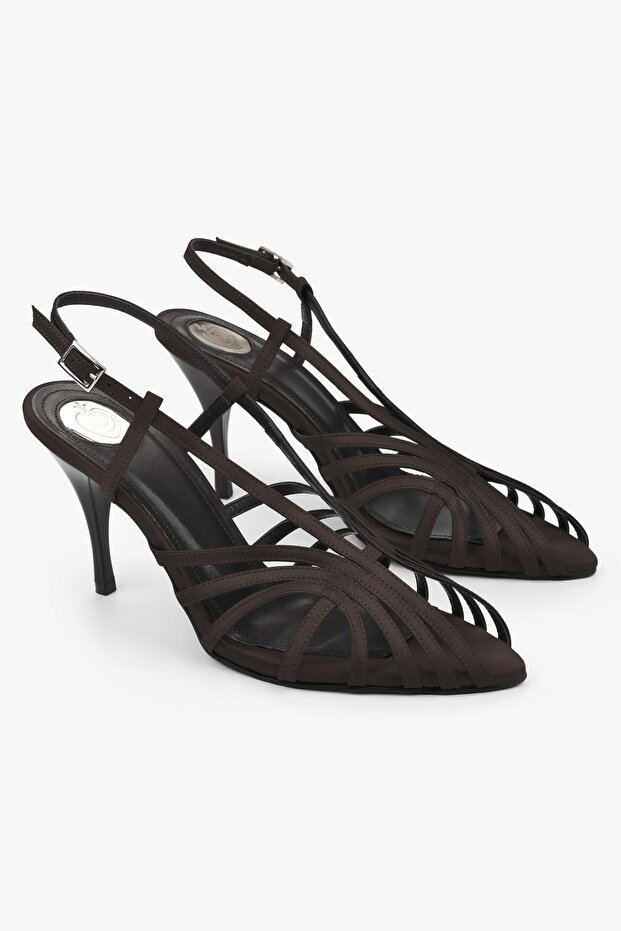 Women's Aliva Brown Satin Heeled Shoes