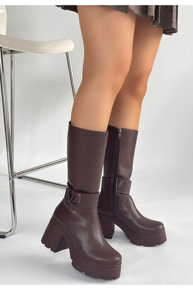 Moki Brown Leather Heeled Boots