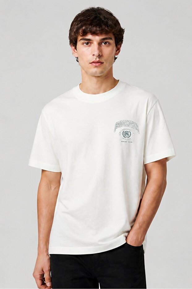 Men Crew Neck Short Sleeve Brand Logo T-Shirt, White