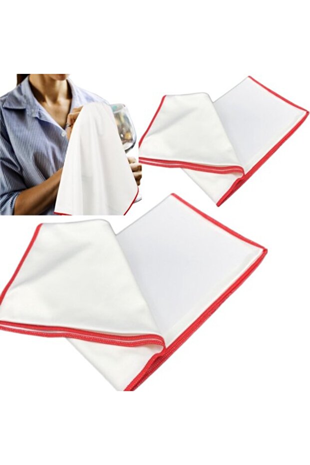 2-pack 45*60 cm lint-free microfiber wine glass polishing and cleaning cloths (white with red trim)