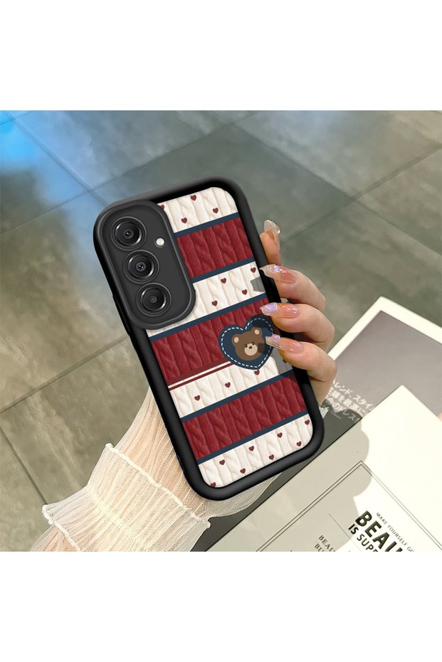 Samsung Galaxy A16 4G/5G Compatible Cute Bear Protective Case, Mix of Ecocell and Lines