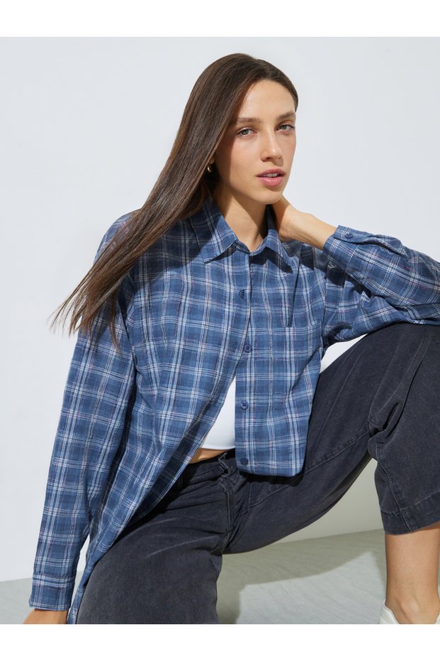 Multi-Color Checked Longline Oversize Shirt