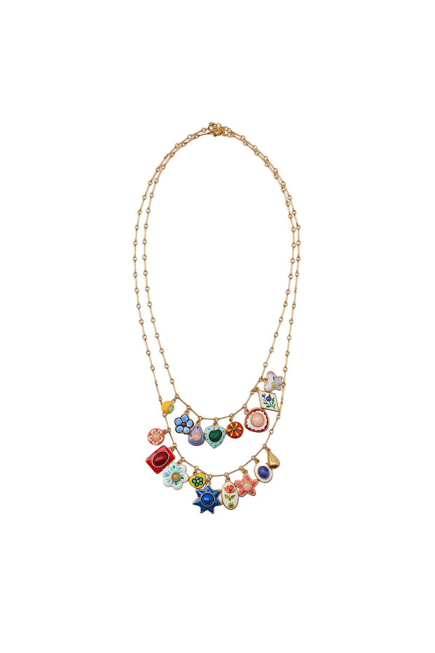 Zr Resin Double Charm Necklace