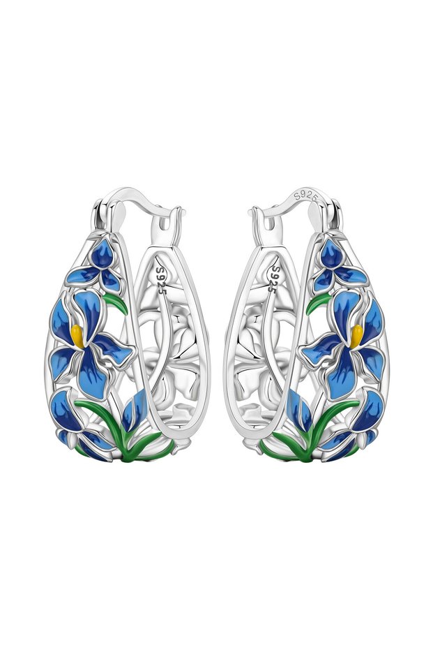 OTE4353 CYCUFF S925 Sterling Silver Blue Iris Flower Earrings Hoop Earrings Women Jewelry Original T