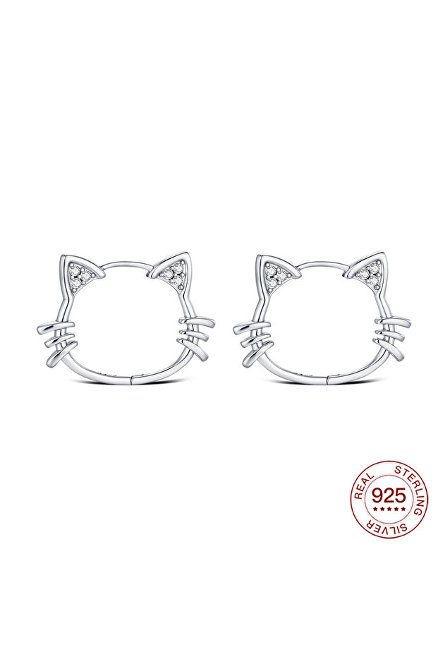 NBE0117 925 Sterling Silver Cat Head Love Lock Earrings Star Trail Ear Hook For Women Sparkling Luxu