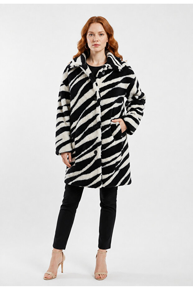 Zebra Patterned Women's Plush Coat
